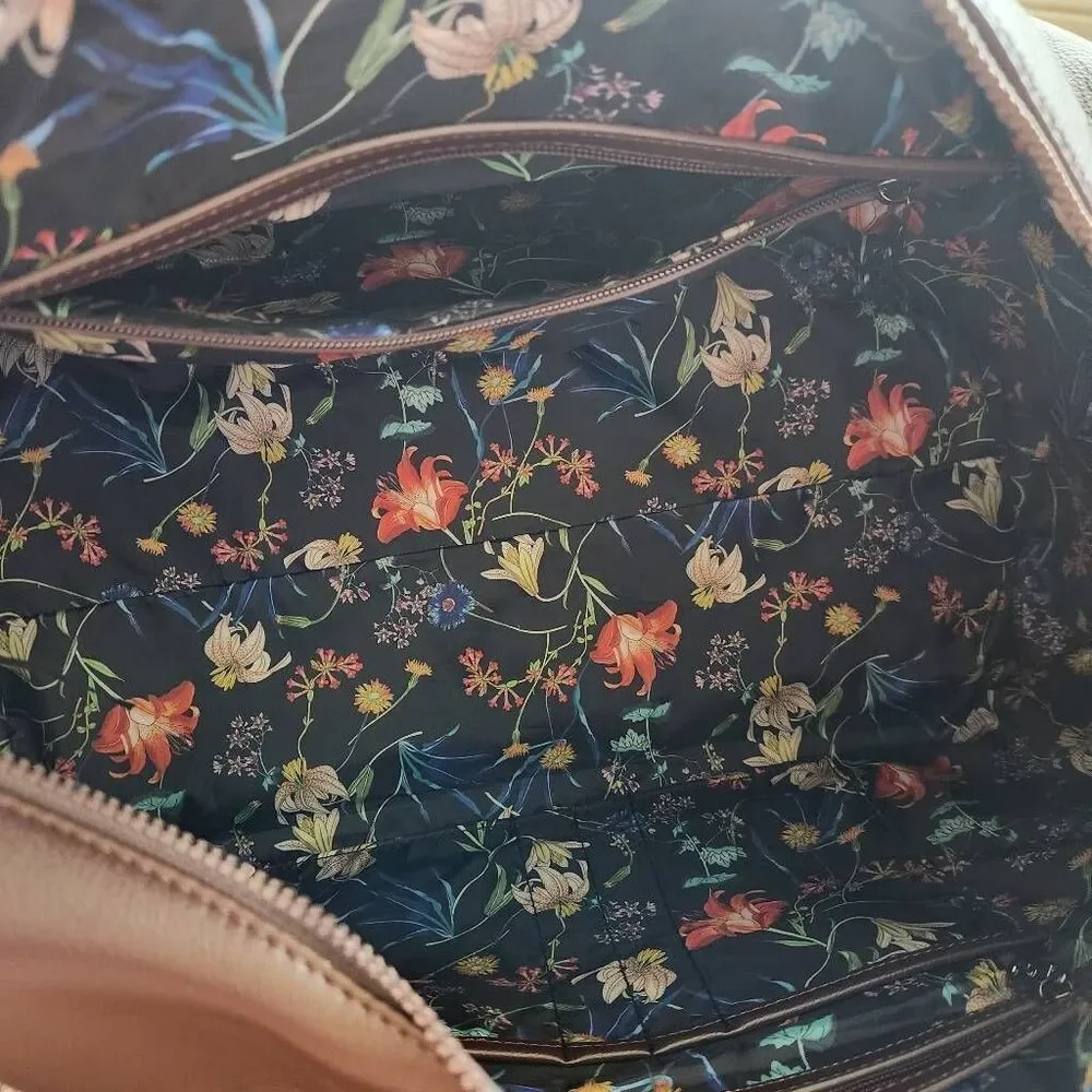 Robert Graham Duffle Bag Brown Faux Leather Lined Travel Brown Floral $398 Retai